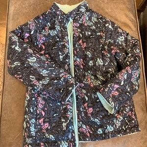 Girls Size M 7/8 Reversible Puffer Fleece Coat in black and pink cheetah print